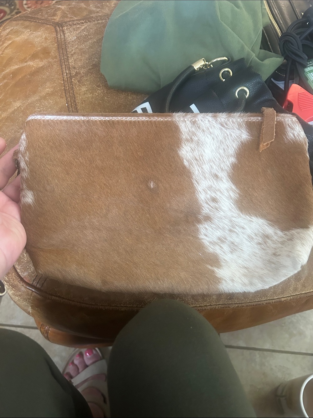 Myra Bag Brown and White Cowhide Wristlet Clutch
